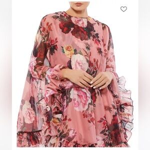 Floral high neck mini dress cape overlay 6